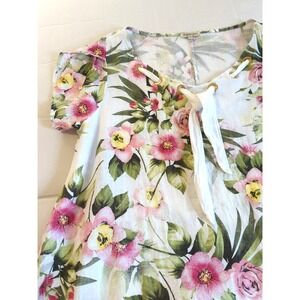 Made in Italy 100% Linen Midi Dress XL Floral Marina Gigli Whimsy Country Glam